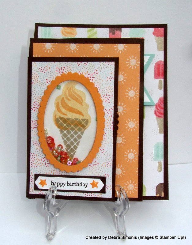 Stampin Up Cool Treats kids birthday shaker card - Debra Simonis Stampinup