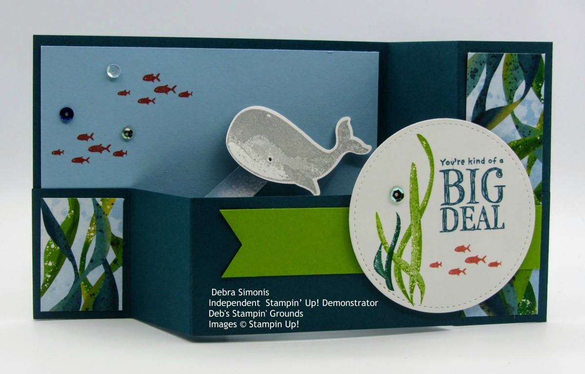 Stampin-Up-Whale-Done-stamp-set-Whale-Builder-Punch-Stitched-Shapes-Dies-wiper-card-technique-ocean-theme-big-deal-card-open-view-Debra-Simonis-Stampinup