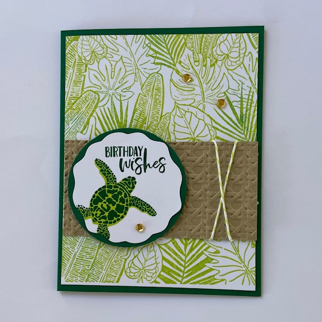Stampin-Up-Sea-Turtle-Garden-Birdhouses-Tropical-Hideaway-Cane-Embossing-Folder-Decorative-Circle-Punch-birthday-card-Debra-Simonis-Stampinup