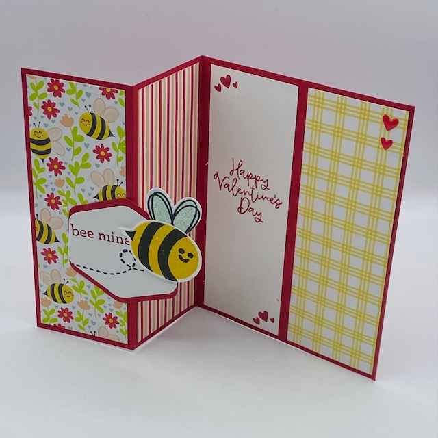 Stampin-Up-Bee-My-Valentine-Bee-Builder-Punch-Heartfelt-Hexagon-Punch-z-fold-fun-fold-Valentine-Card-inside-view-Debra-Stampinup